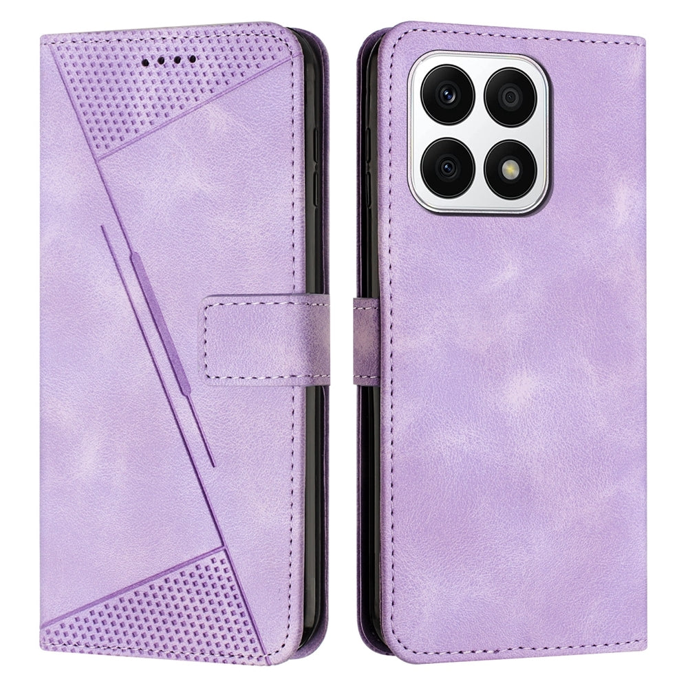 Honor X8a Dream Triangle Leather Wallet Phone Case with Lanyard, Card Slot, Cash Compartment, Foldable Kickstand, Shockproof PU TPU Protective Cover