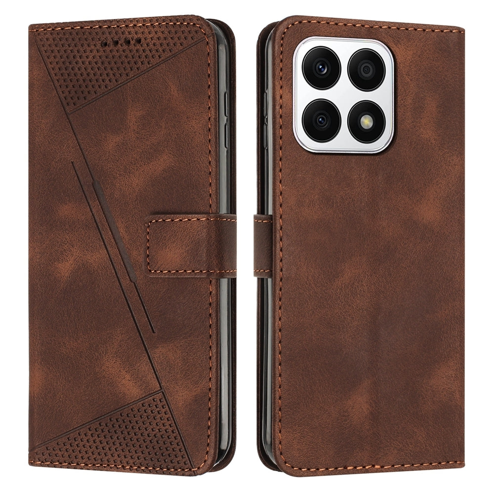 Honor X8a Dream Triangle Leather Wallet Phone Case with Lanyard, Card Slot, Cash Compartment, Foldable Kickstand, Shockproof PU TPU Protective Cover
