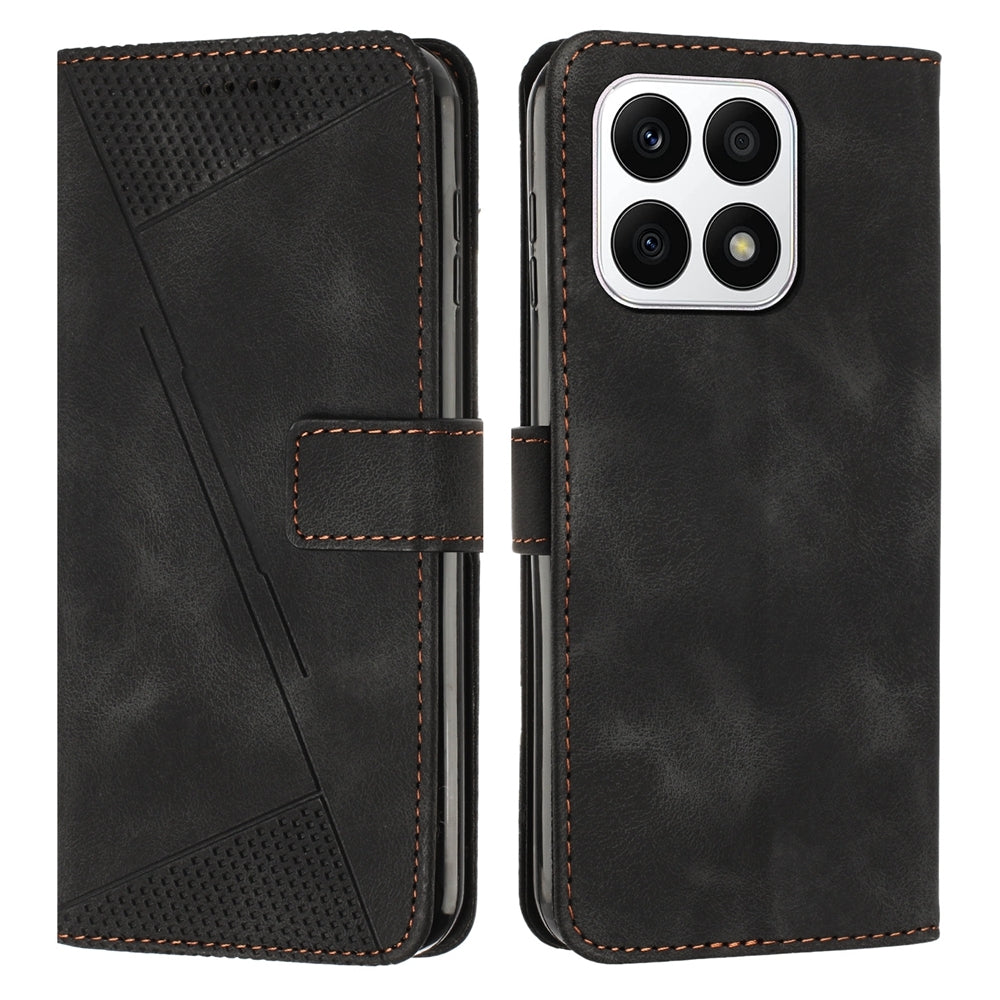 Honor X8a Dream Triangle Leather Wallet Phone Case with Lanyard, Card Slot, Cash Compartment, Foldable Kickstand, Shockproof PU TPU Protective Cover