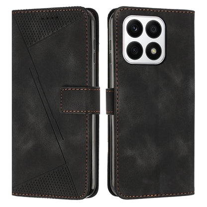 Honor X8a Dream Triangle Leather Wallet Phone Case with Lanyard, Card Slot, Cash Compartment, Foldable Kickstand, Shockproof PU TPU Protective Cover