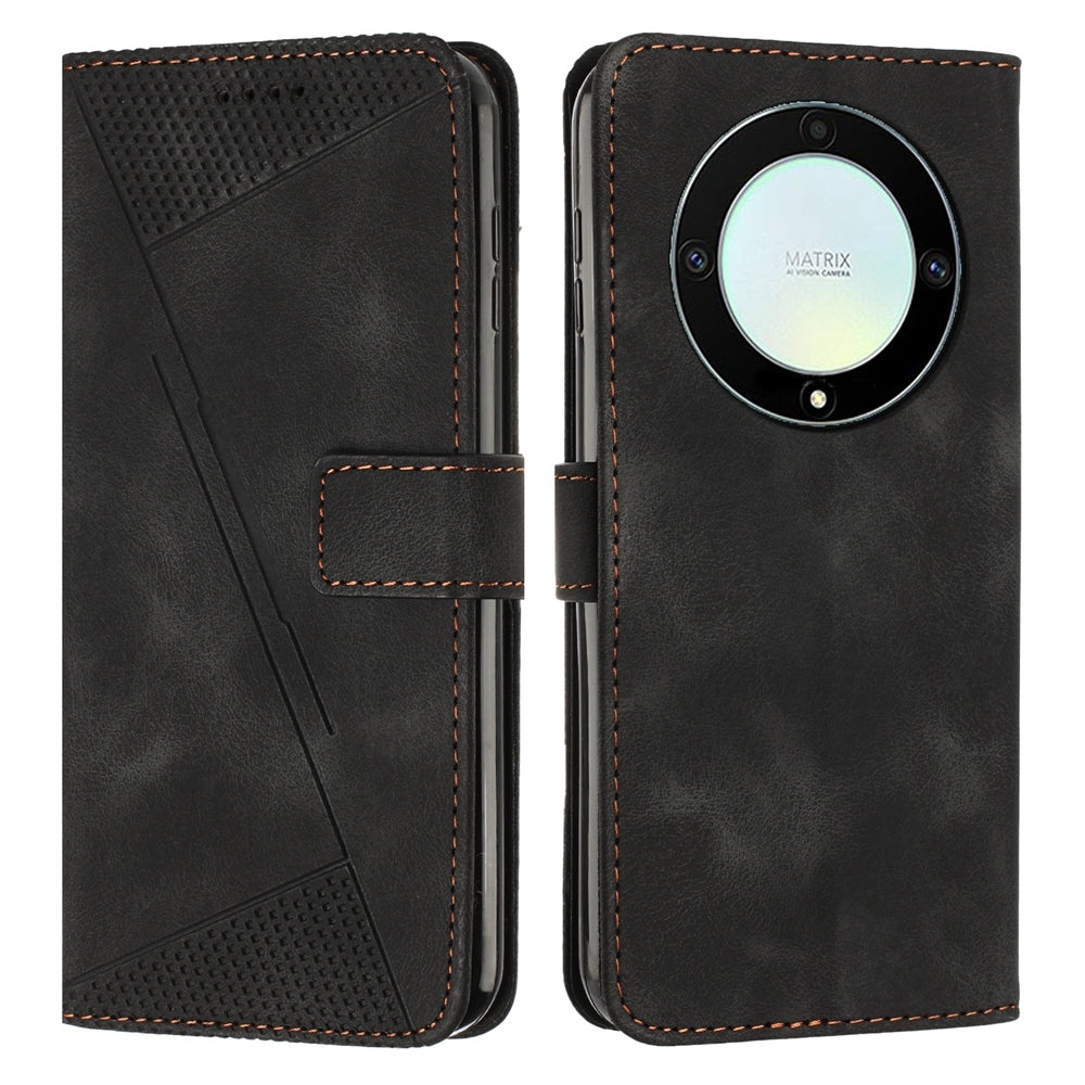 Honor X9a Dream Triangle Leather Wallet Phone Case with Lanyard, Card Slot, Cash Compartment, Foldable Kickstand, Shockproof PU TPU Protective Cover