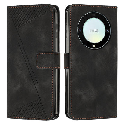 Honor X9a Dream Triangle Leather Wallet Phone Case with Lanyard, Card Slot, Cash Compartment, Foldable Kickstand, Shockproof PU TPU Protective Cover