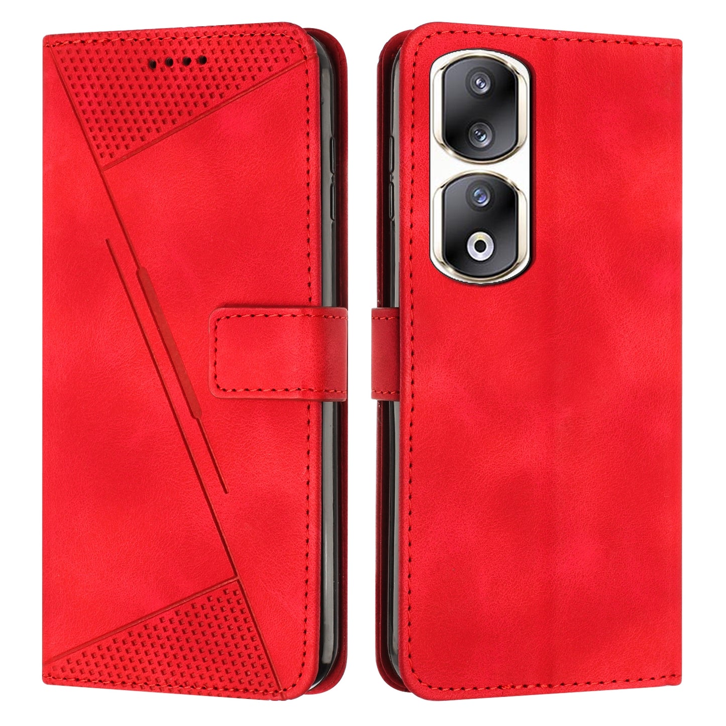 Honor 90 Pro Dream Triangle Leather Wallet Phone Case with Lanyard, Card Slot, Cash Compartment, Foldable Kickstand, Shockproof PU TPU Protective Cover