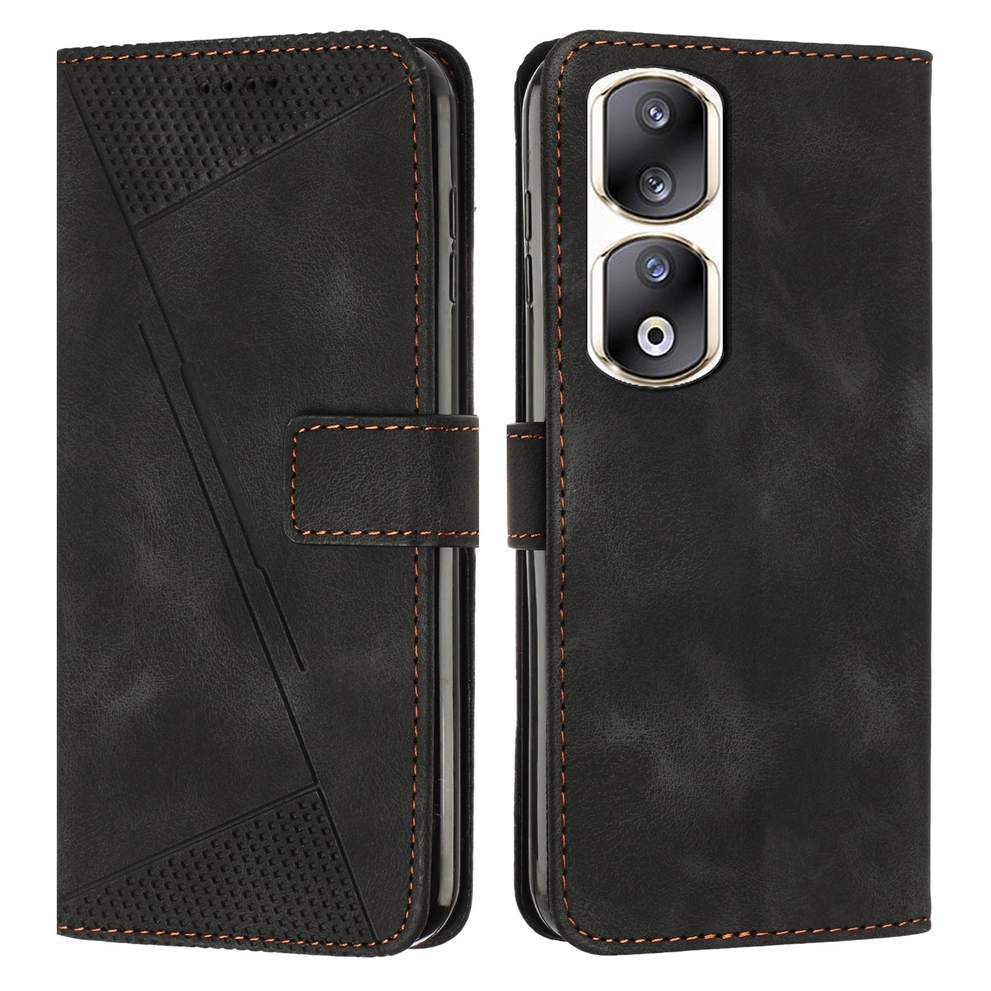 Honor 90 Pro Dream Triangle Leather Wallet Phone Case with Lanyard, Card Slot, Cash Compartment, Foldable Kickstand, Shockproof PU TPU Protective Cover