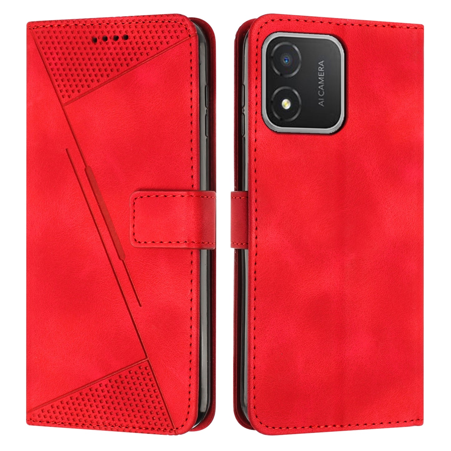 Honor X5 Dream Triangle Leather Wallet Phone Case with Lanyard, Card Slot, Cash Compartment, Foldable Kickstand, Shockproof PU TPU Protective Cover