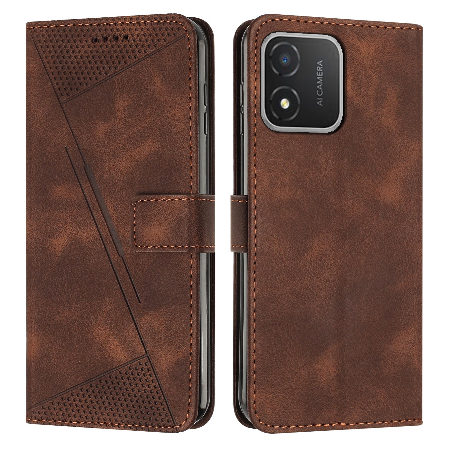 Honor X5 Dream Triangle Leather Wallet Phone Case with Lanyard, Card Slot, Cash Compartment, Foldable Kickstand, Shockproof PU TPU Protective Cover