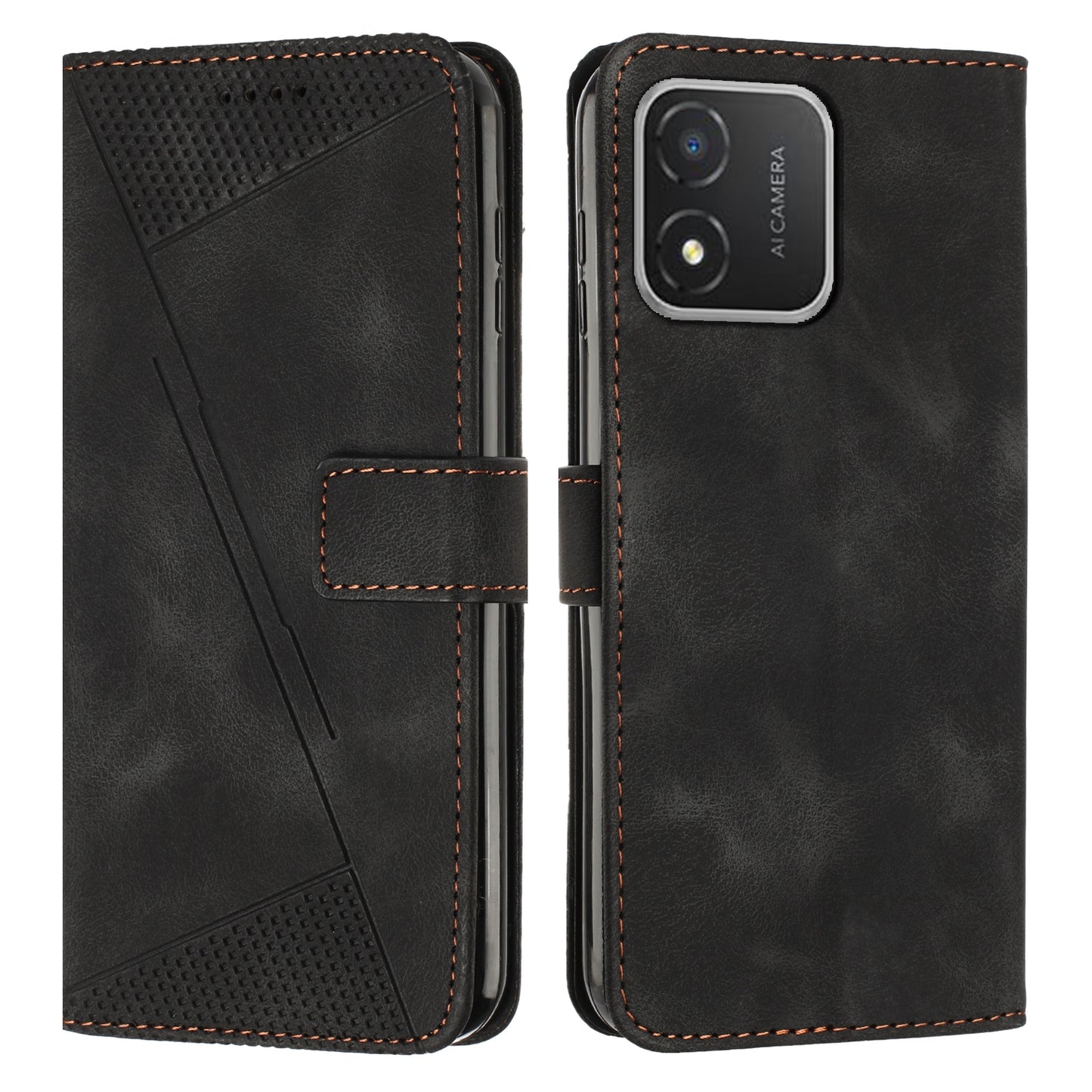 Honor X5 Dream Triangle Leather Wallet Phone Case with Lanyard, Card Slot, Cash Compartment, Foldable Kickstand, Shockproof PU TPU Protective Cover