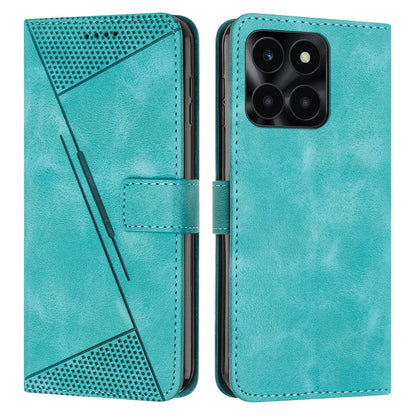 Honor X6a Dream Triangle Leather Wallet Phone Case with Lanyard, Card Slot, Cash Compartment, Foldable Kickstand, Shockproof PU TPU Protective Cover