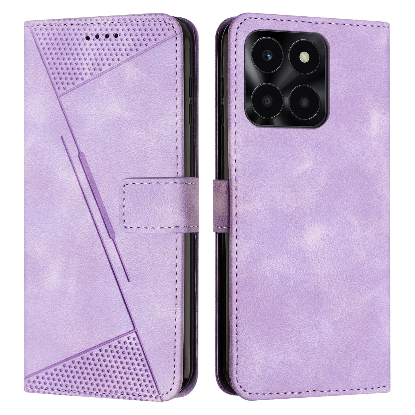 Honor X6a Dream Triangle Leather Wallet Phone Case with Lanyard, Card Slot, Cash Compartment, Foldable Kickstand, Shockproof PU TPU Protective Cover