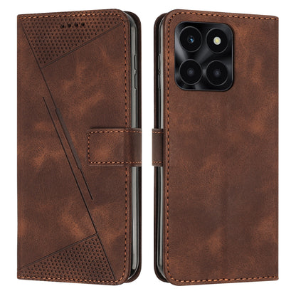 Honor X6a Dream Triangle Leather Wallet Phone Case with Lanyard, Card Slot, Cash Compartment, Foldable Kickstand, Shockproof PU TPU Protective Cover