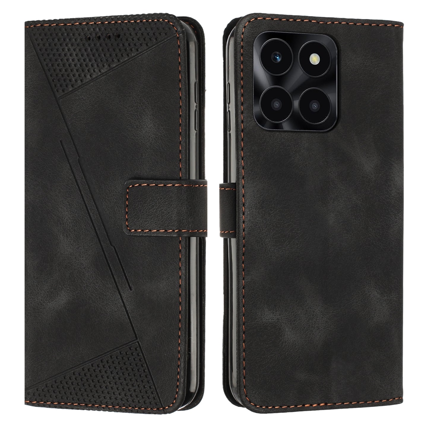 Honor X6a Dream Triangle Leather Wallet Phone Case with Lanyard, Card Slot, Cash Compartment, Foldable Kickstand, Shockproof PU TPU Protective Cover