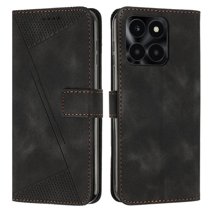 Honor X6a Dream Triangle Leather Wallet Phone Case with Lanyard, Card Slot, Cash Compartment, Foldable Kickstand, Shockproof PU TPU Protective Cover