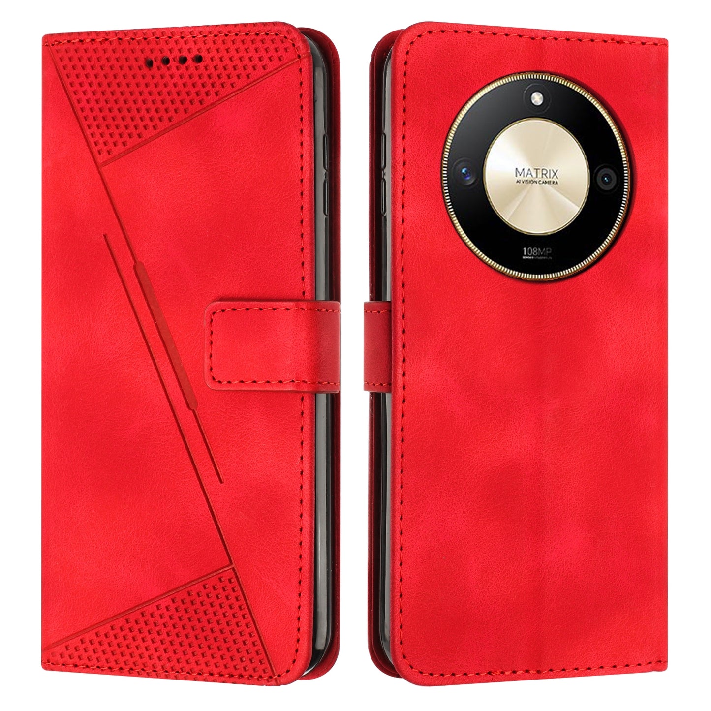Honor X50 Dream Triangle Leather Wallet Phone Case with Lanyard, Card Slot, Cash Compartment, Foldable Kickstand, Shockproof PU TPU Protective Cover