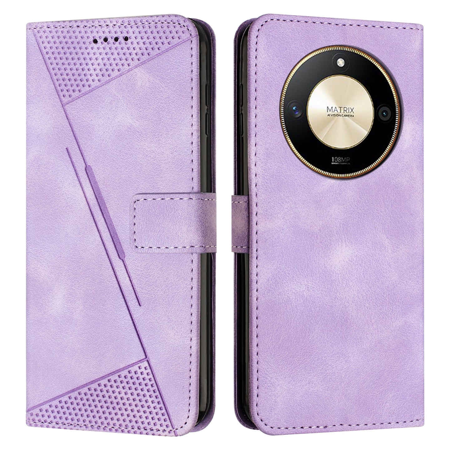 Honor X50 Dream Triangle Leather Wallet Phone Case with Lanyard, Card Slot, Cash Compartment, Foldable Kickstand, Shockproof PU TPU Protective Cover