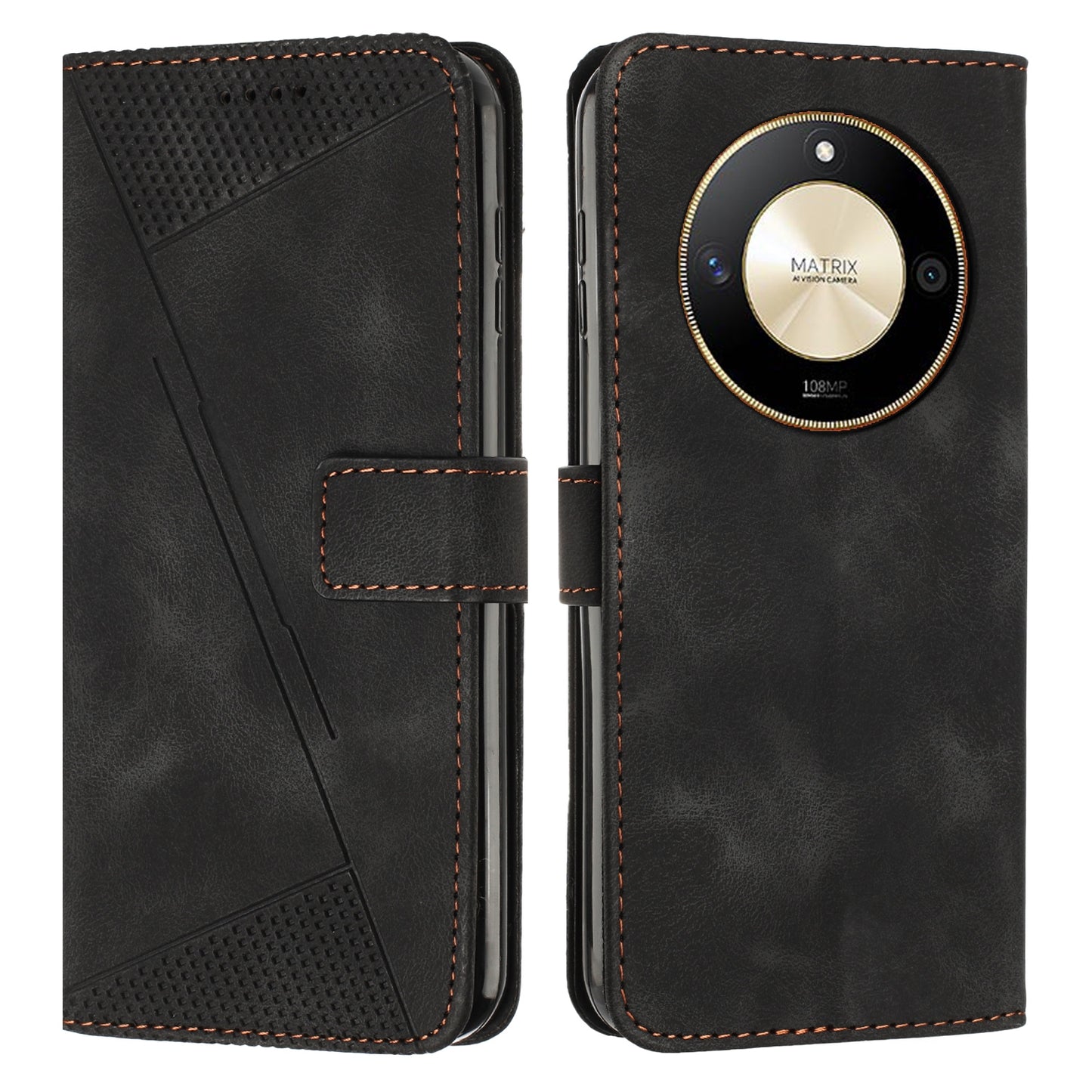 Honor X50 Dream Triangle Leather Wallet Phone Case with Lanyard, Card Slot, Cash Compartment, Foldable Kickstand, Shockproof PU TPU Protective Cover