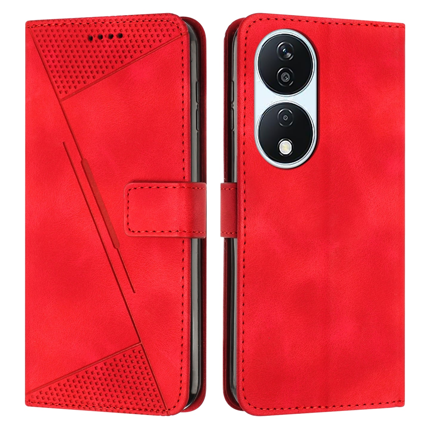 Honor X7b Dream Triangle Leather Wallet Phone Case with Lanyard, Card Slot, Cash Compartment, Foldable Kickstand, Shockproof PU TPU Protective Cover