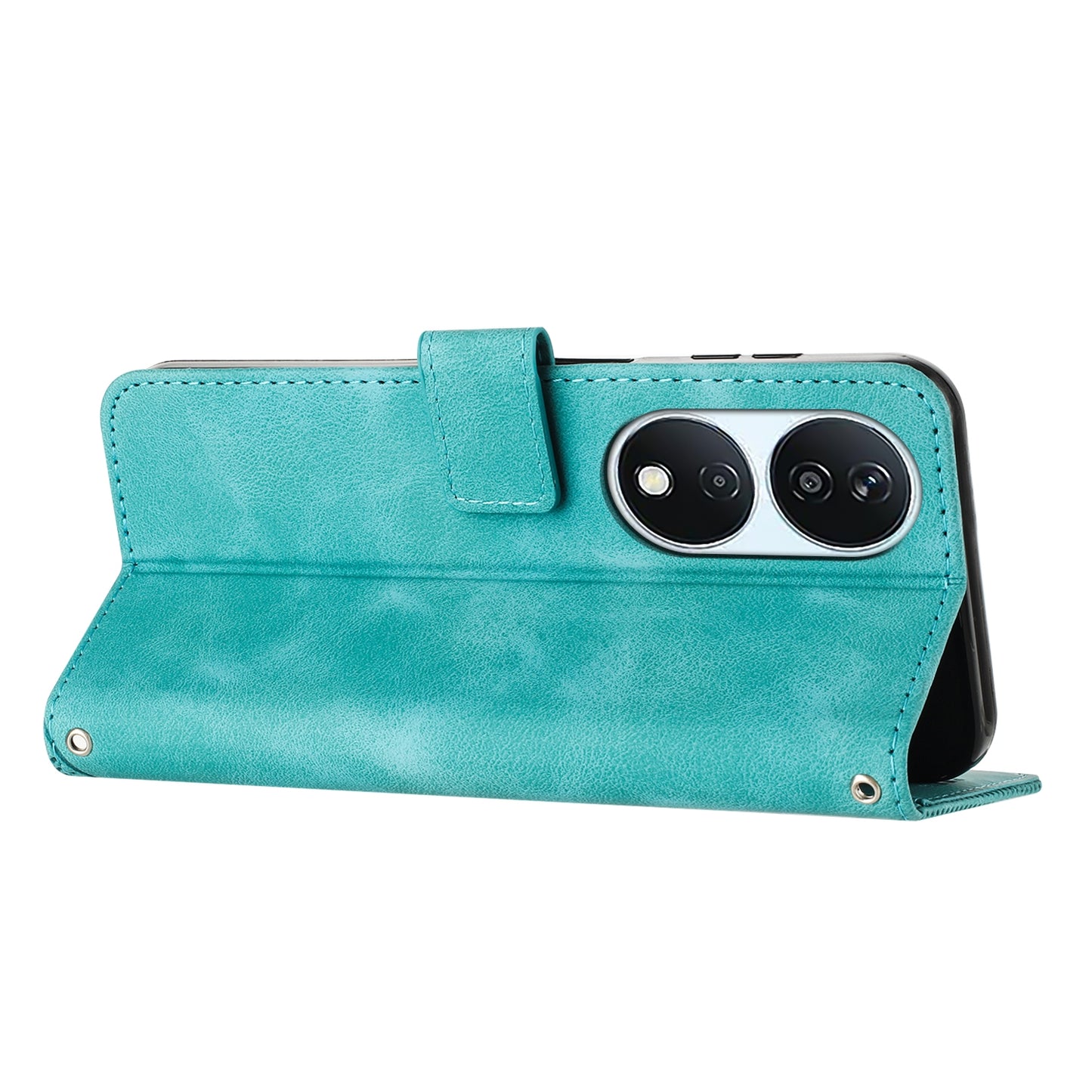 Honor X7b Dream Triangle Leather Wallet Phone Case with Lanyard, Card Slot, Cash Compartment, Foldable Kickstand, Shockproof PU TPU Protective Cover
