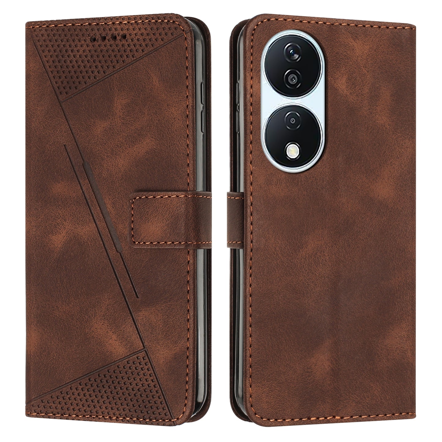 Honor X7b Dream Triangle Leather Wallet Phone Case with Lanyard, Card Slot, Cash Compartment, Foldable Kickstand, Shockproof PU TPU Protective Cover