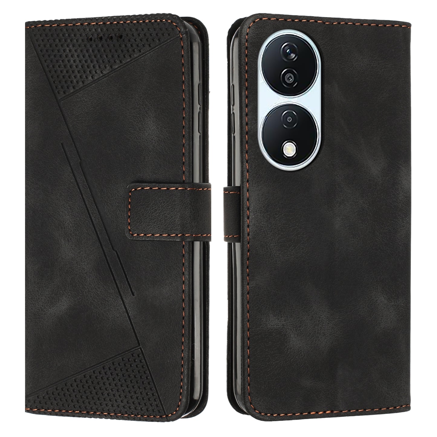Honor X7b Dream Triangle Leather Wallet Phone Case with Lanyard, Card Slot, Cash Compartment, Foldable Kickstand, Shockproof PU TPU Protective Cover