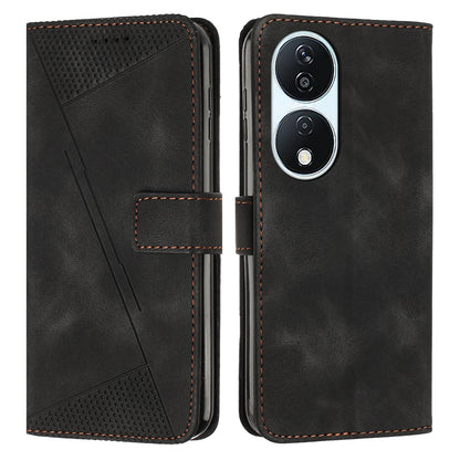 Honor X7b Dream Triangle Leather Wallet Phone Case with Lanyard, Card Slot, Cash Compartment, Foldable Kickstand, Shockproof PU TPU Protective Cover