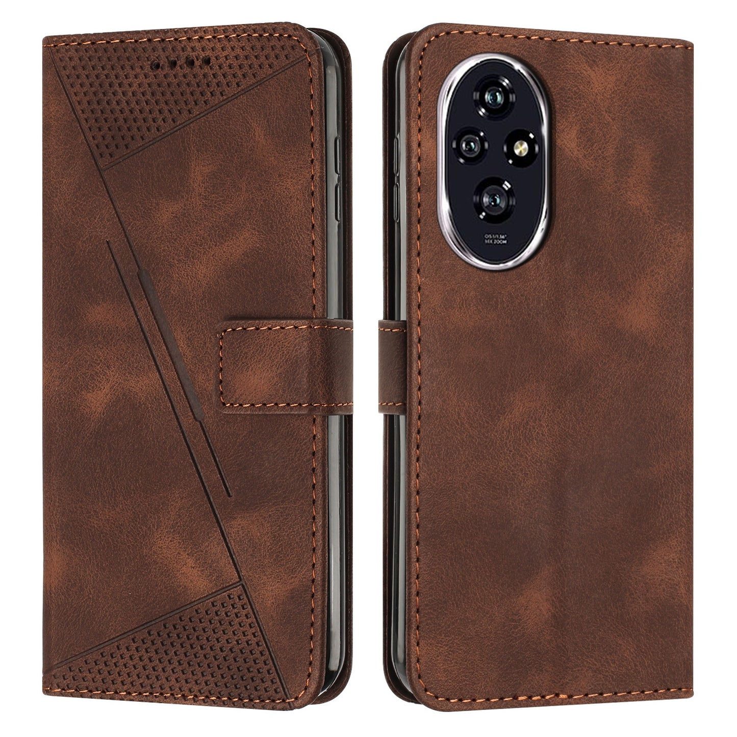 Honor 200 Pro Dream Triangle Leather Wallet Phone Case with Lanyard, Card Slot, Cash Compartment, Foldable Kickstand, Shockproof PU TPU Protective Cover