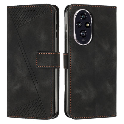Honor 200 Pro Dream Triangle Leather Wallet Phone Case with Lanyard, Card Slot, Cash Compartment, Foldable Kickstand, Shockproof PU TPU Protective Cover