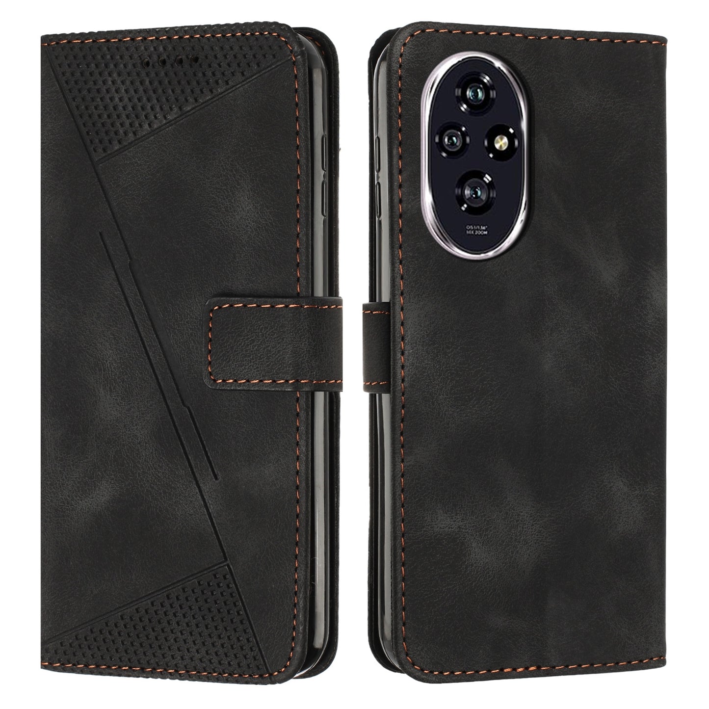 Honor 200 Dream Triangle Leather Wallet Phone Case with Lanyard, Card Slot, Cash Compartment, Foldable Kickstand, Shockproof PU TPU Protective Cover