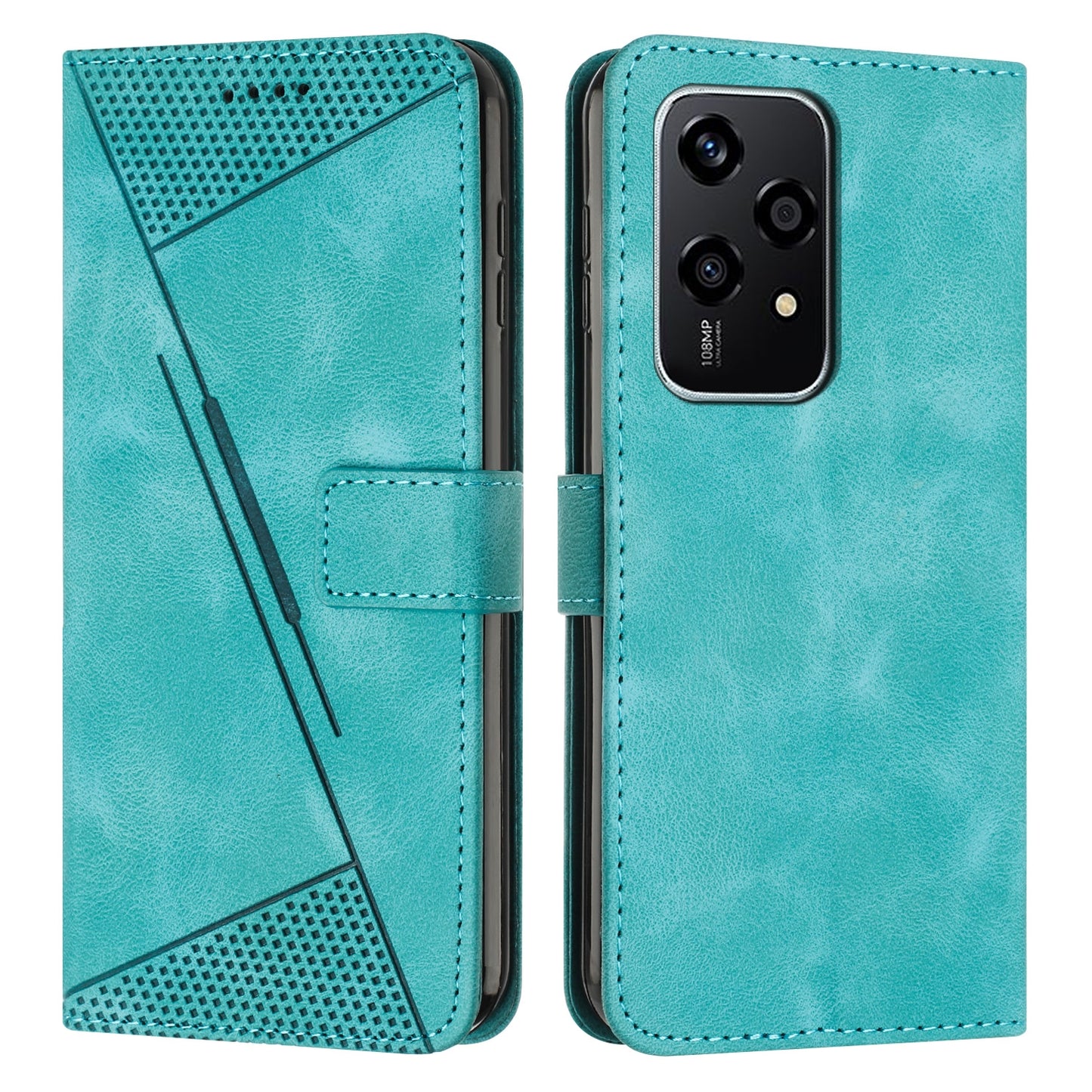 Honor 200 Lite Dream Triangle Leather Wallet Phone Case with Lanyard, Card Slot, Cash Compartment, Foldable Kickstand, Shockproof PU TPU Protective Cover