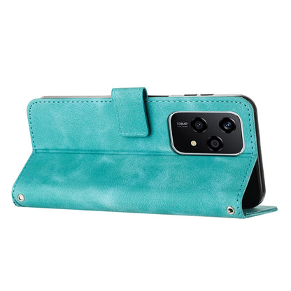Honor 200 Lite Dream Triangle Leather Wallet Phone Case with Lanyard, Card Slot, Cash Compartment, Foldable Kickstand, Shockproof PU TPU Protective Cover