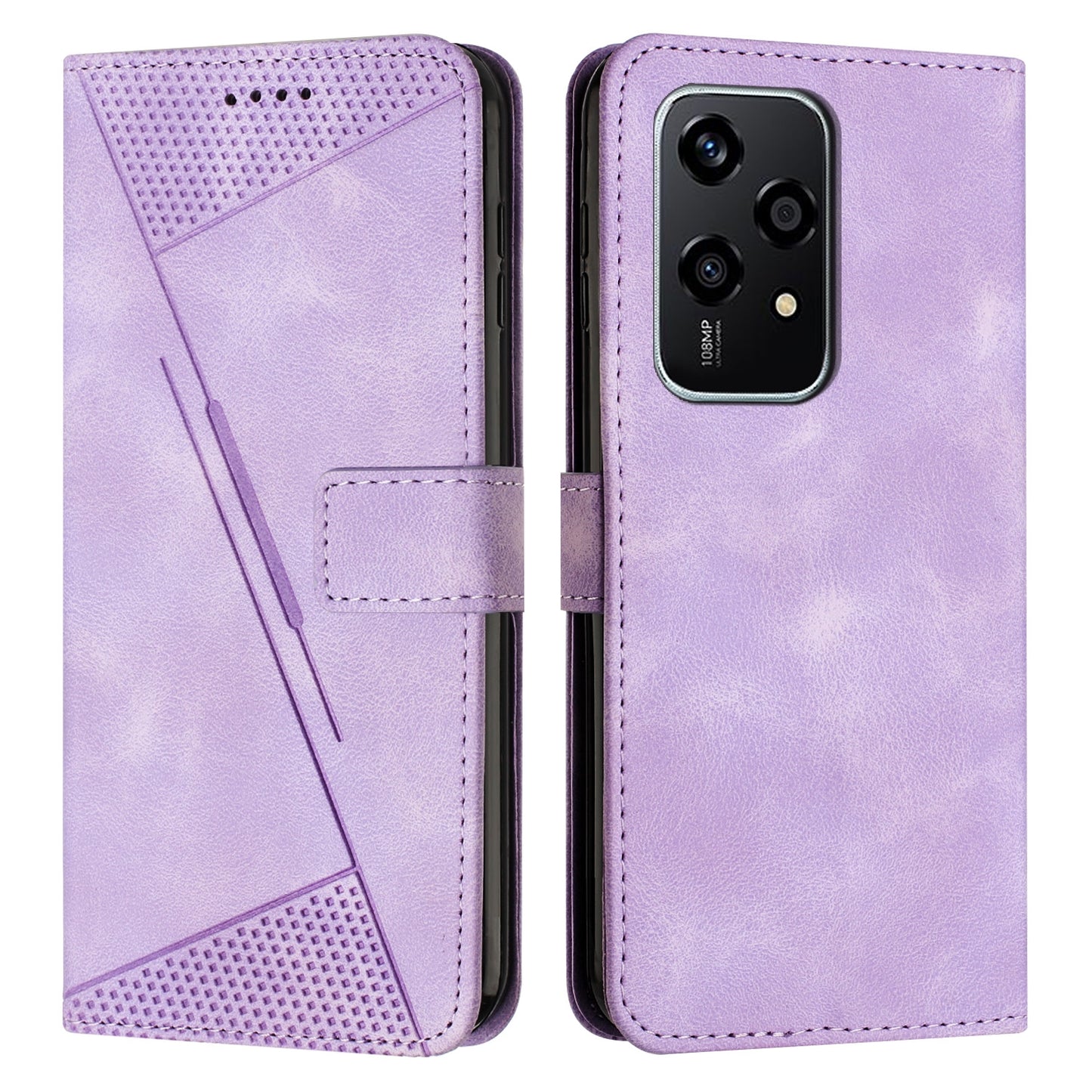 Honor 200 Lite Dream Triangle Leather Wallet Phone Case with Lanyard, Card Slot, Cash Compartment, Foldable Kickstand, Shockproof PU TPU Protective Cover