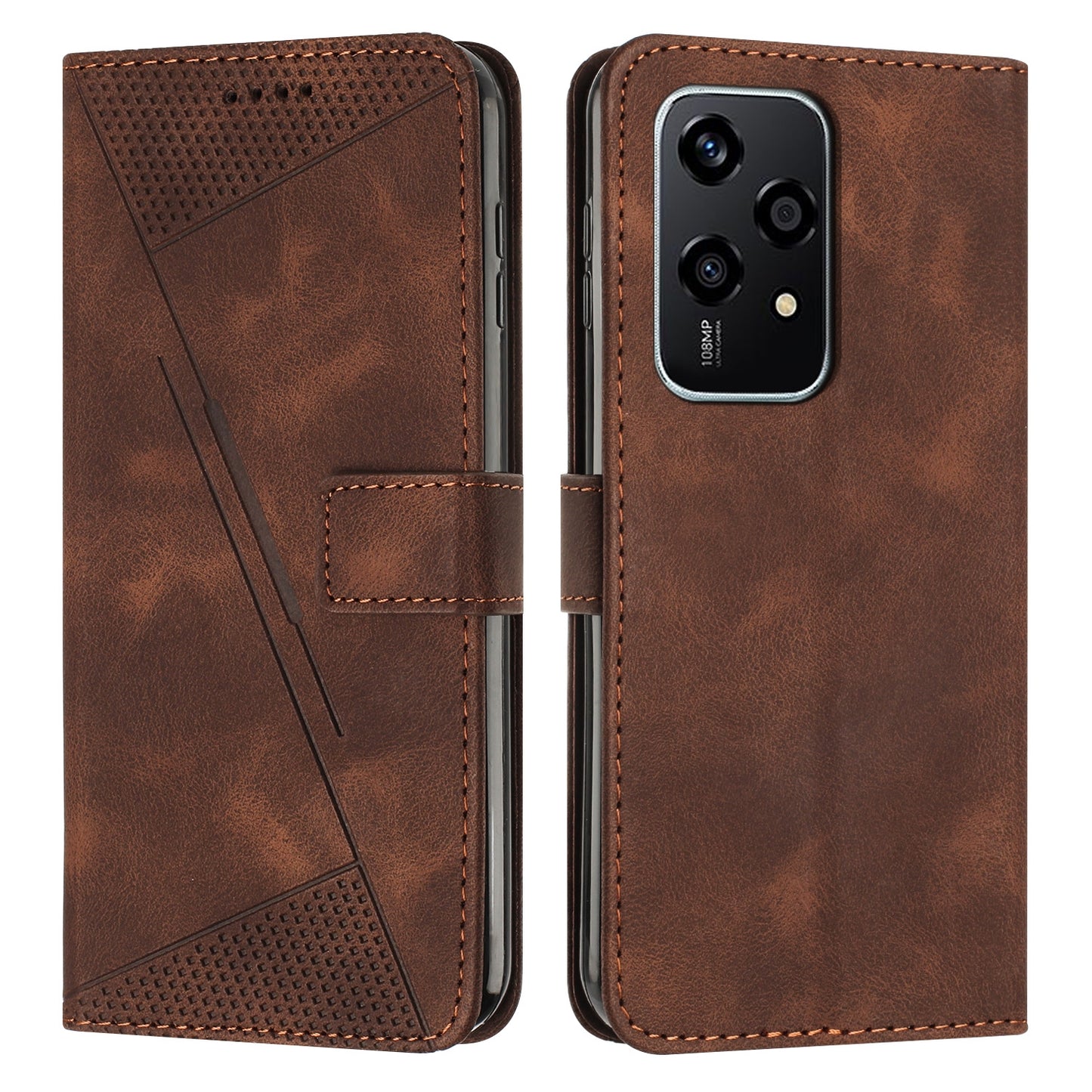 Honor 200 Lite Dream Triangle Leather Wallet Phone Case with Lanyard, Card Slot, Cash Compartment, Foldable Kickstand, Shockproof PU TPU Protective Cover