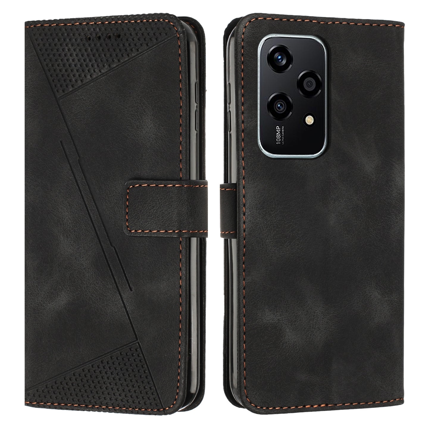 Honor 200 Lite Dream Triangle Leather Wallet Phone Case with Lanyard, Card Slot, Cash Compartment, Foldable Kickstand, Shockproof PU TPU Protective Cover