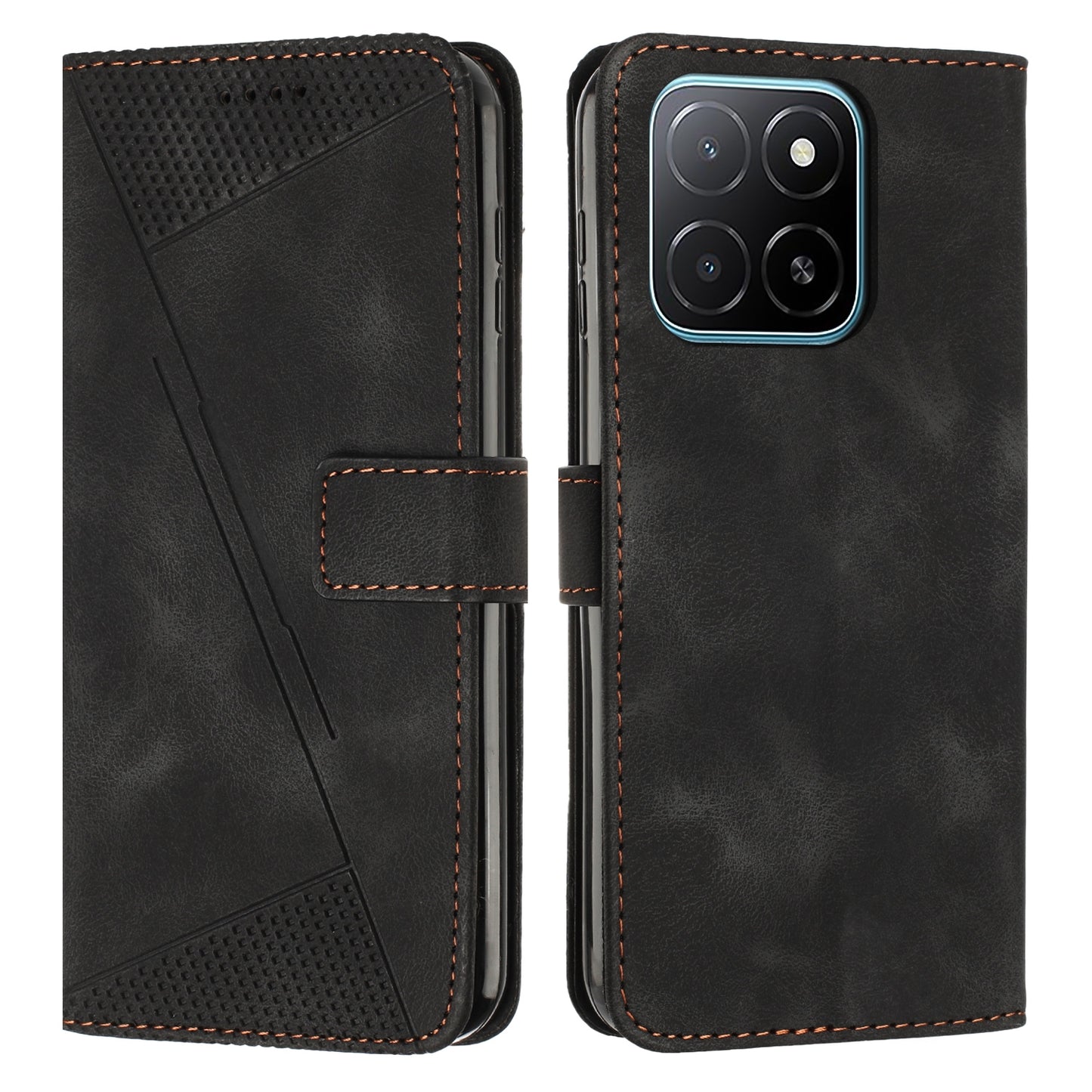 Honor X5b Dream Triangle Leather Wallet Phone Case with Lanyard, Card Slot, Cash Compartment, Foldable Kickstand, Shockproof PU TPU Protective Cover