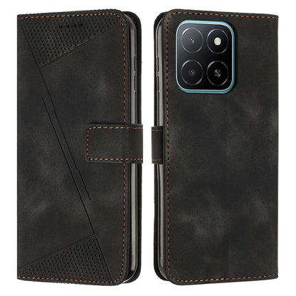Honor X5b Plus Dream Triangle Leather Wallet Phone Case with Lanyard, Card Slot, Cash Compartment, Foldable Kickstand, Shockproof PU TPU Protective Cover