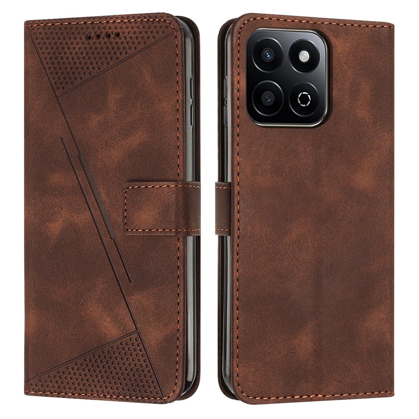 Honor X7c 4G Dream Triangle Leather Wallet Phone Case with Lanyard, Card Slot, Cash Compartment, Foldable Kickstand, Shockproof PU TPU Protective Cover