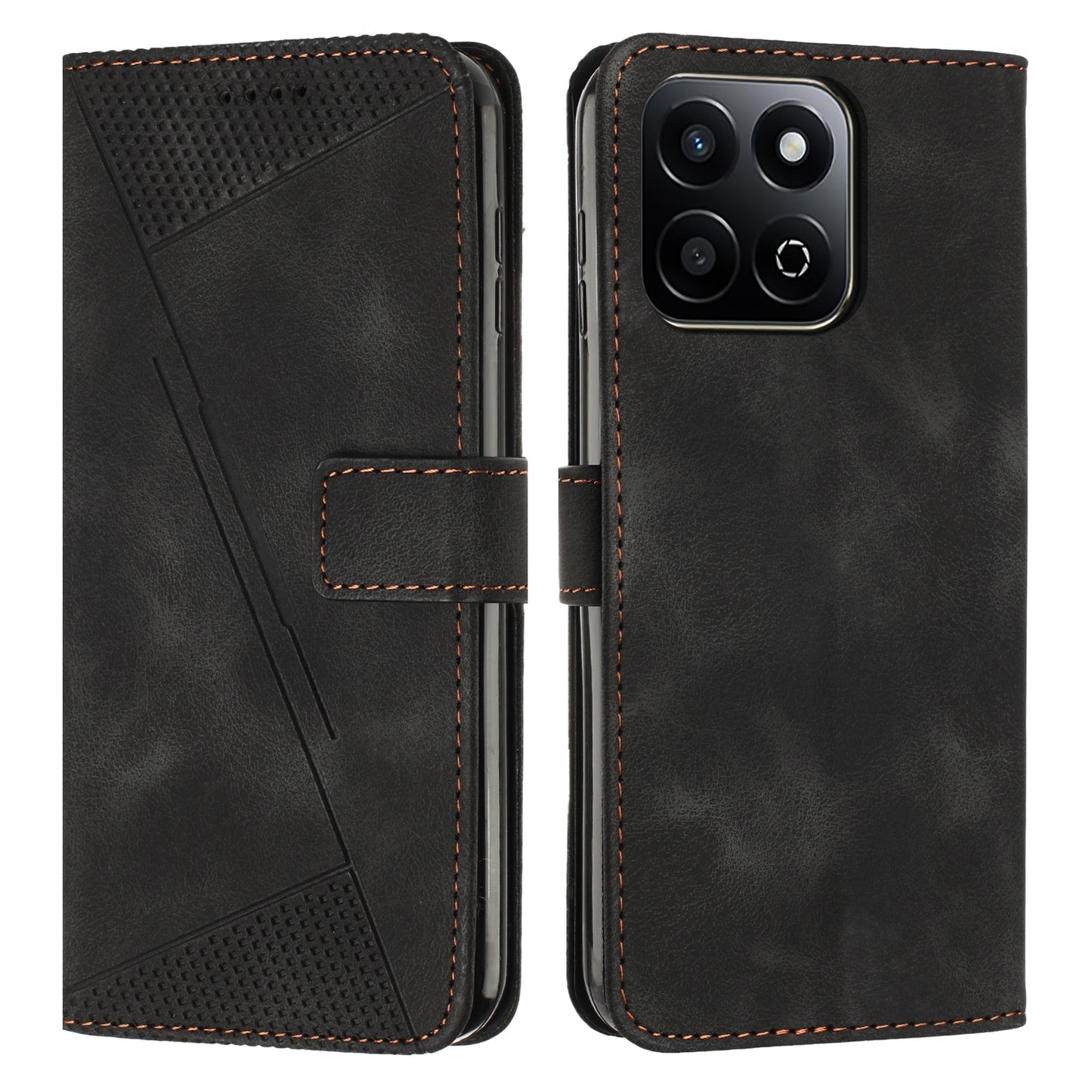 Honor X7c 4G Dream Triangle Leather Wallet Phone Case with Lanyard, Card Slot, Cash Compartment, Foldable Kickstand, Shockproof PU TPU Protective Cover
