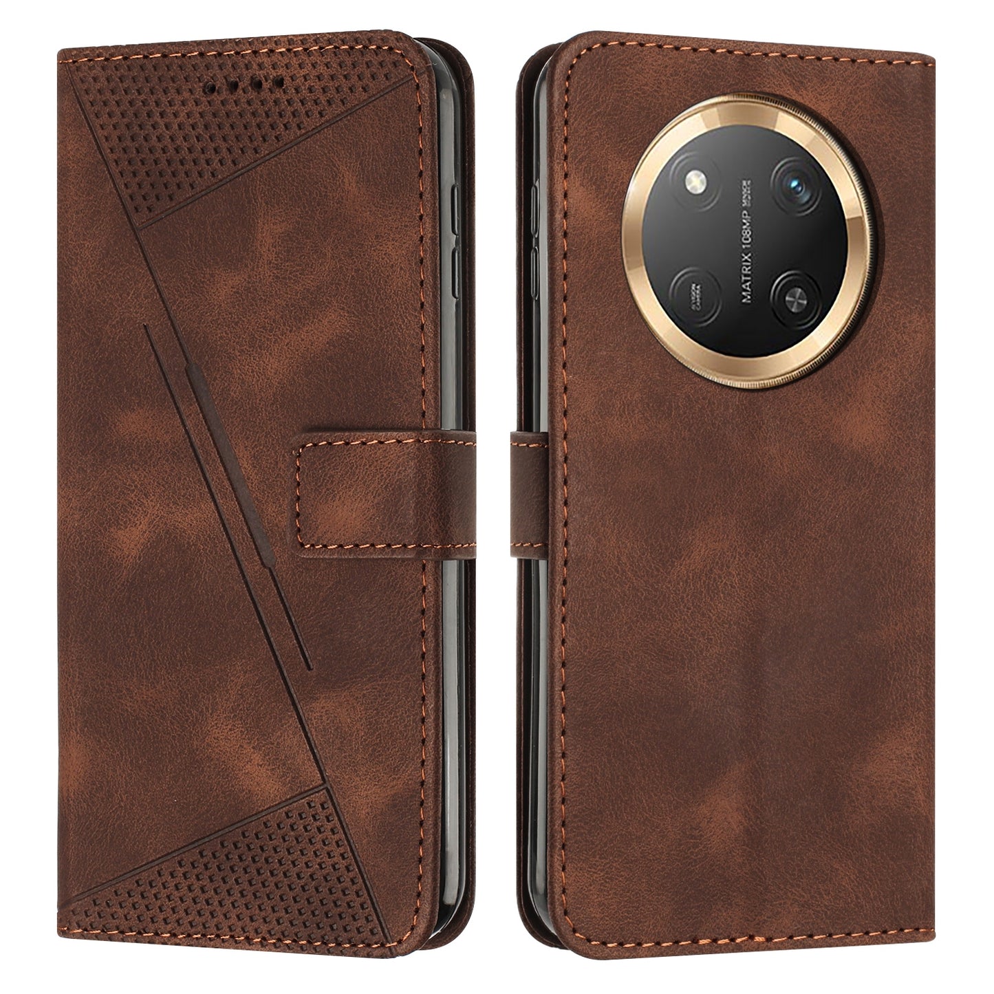 Honor X9c Dream Triangle Leather Wallet Phone Case with Lanyard, Card Slot, Cash Compartment, Foldable Kickstand, Shockproof PU TPU Protective Cover