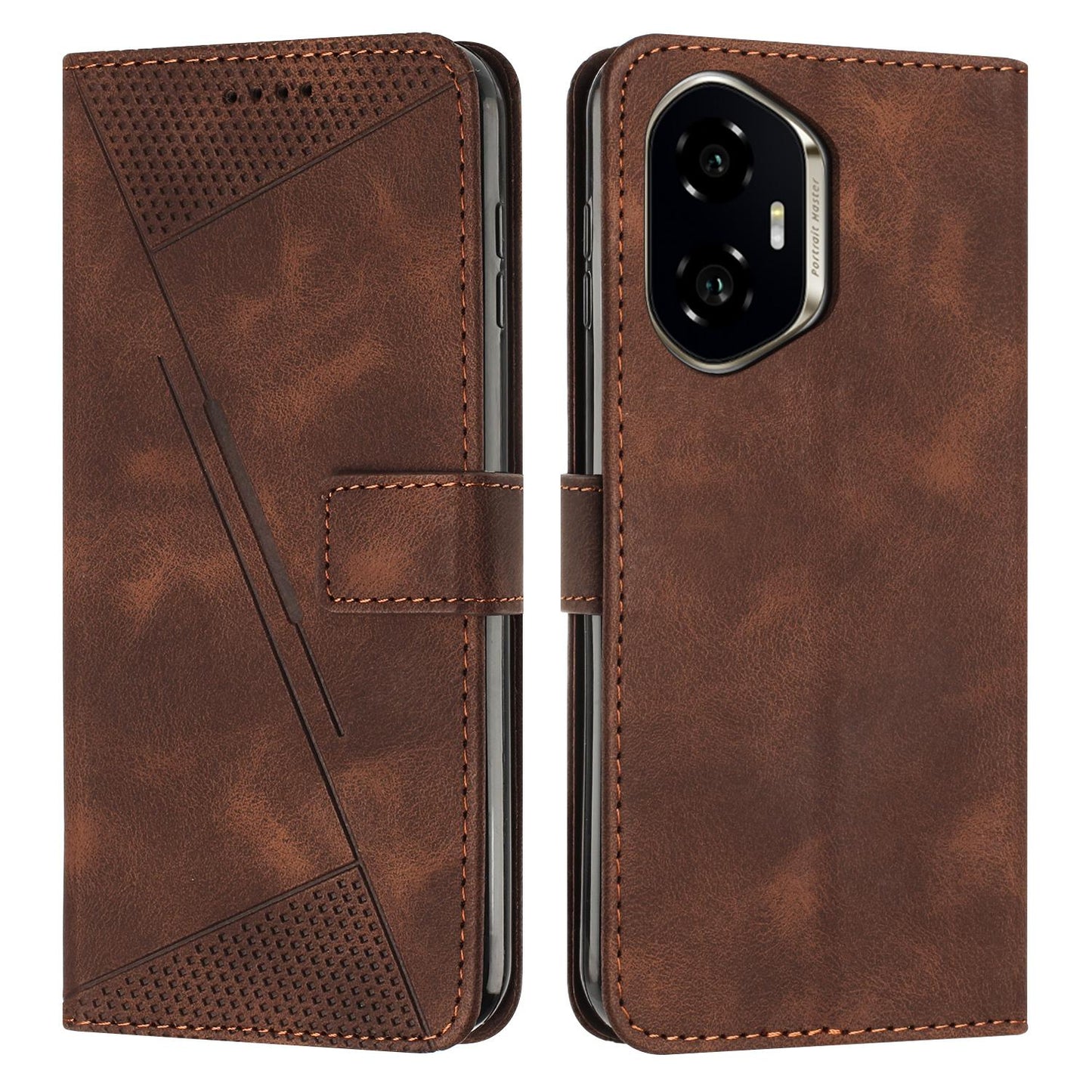 Honor 300 Dream Triangle Leather Wallet Phone Case with Lanyard, Card Slot, Cash Compartment, Foldable Kickstand, Shockproof PU TPU Protective Cover