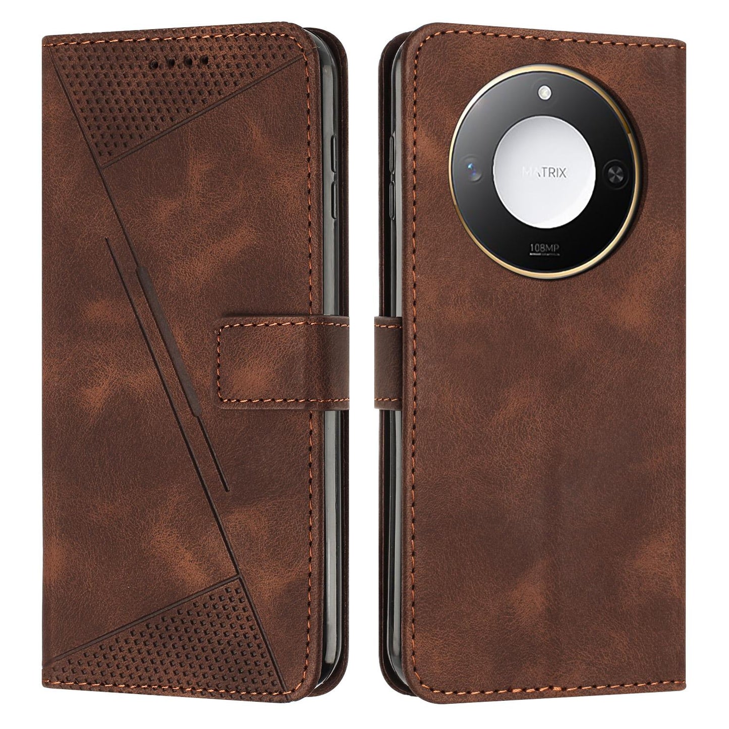 Honor X60 Dream Triangle Leather Wallet Phone Case with Lanyard, Card Slot, Cash Compartment, Foldable Kickstand, Shockproof PU TPU Protective Cover