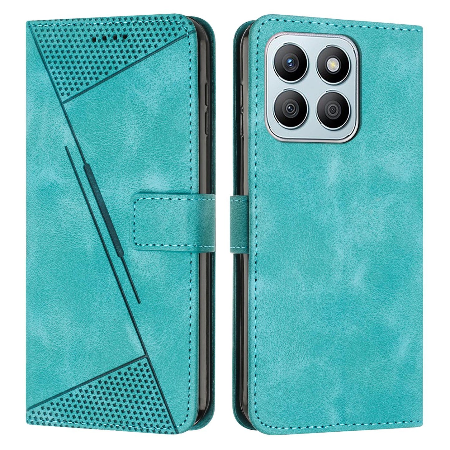 Honor X8c 4G Dream Triangle Leather Wallet Phone Case with Lanyard, Card Slot, Cash Compartment, Foldable Kickstand, Shockproof PU TPU Protective Cover