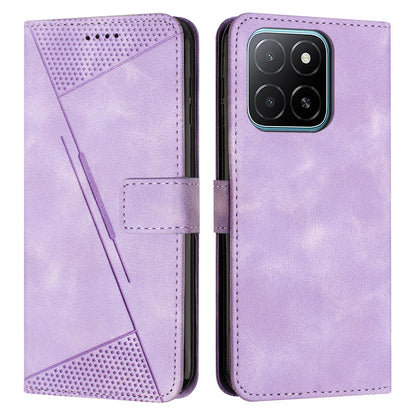 Honor X6c 4G Dream Triangle Leather Wallet Phone Case with Lanyard, Card Slot, Cash Compartment, Foldable Kickstand, Shockproof PU TPU Protective Cover