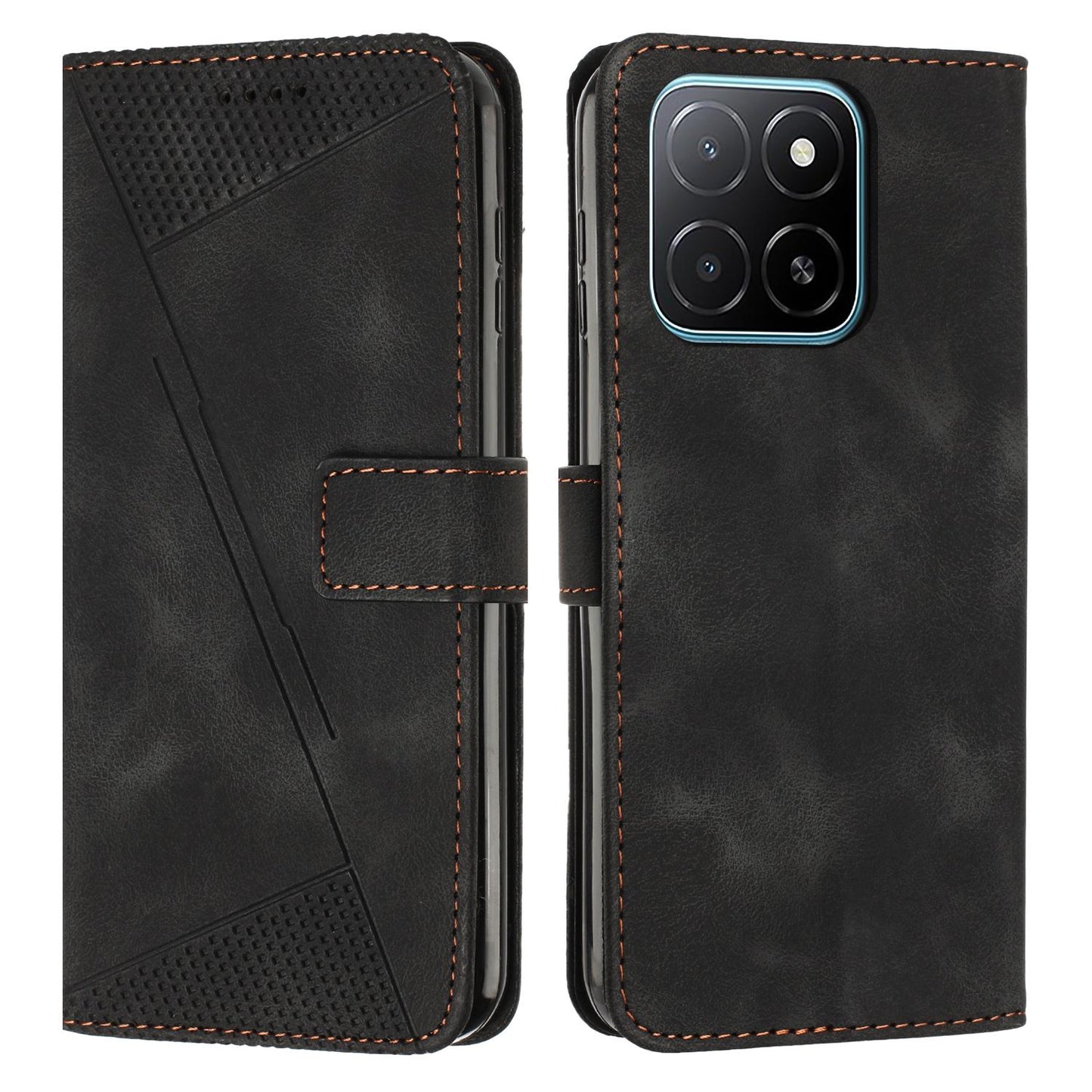 Honor X6c 4G Dream Triangle Leather Wallet Phone Case with Lanyard, Card Slot, Cash Compartment, Foldable Kickstand, Shockproof PU TPU Protective Cover