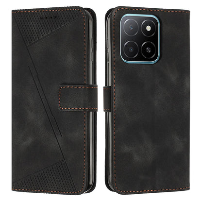 Honor X6c 4G Dream Triangle Leather Wallet Phone Case with Lanyard, Card Slot, Cash Compartment, Foldable Kickstand, Shockproof PU TPU Protective Cover