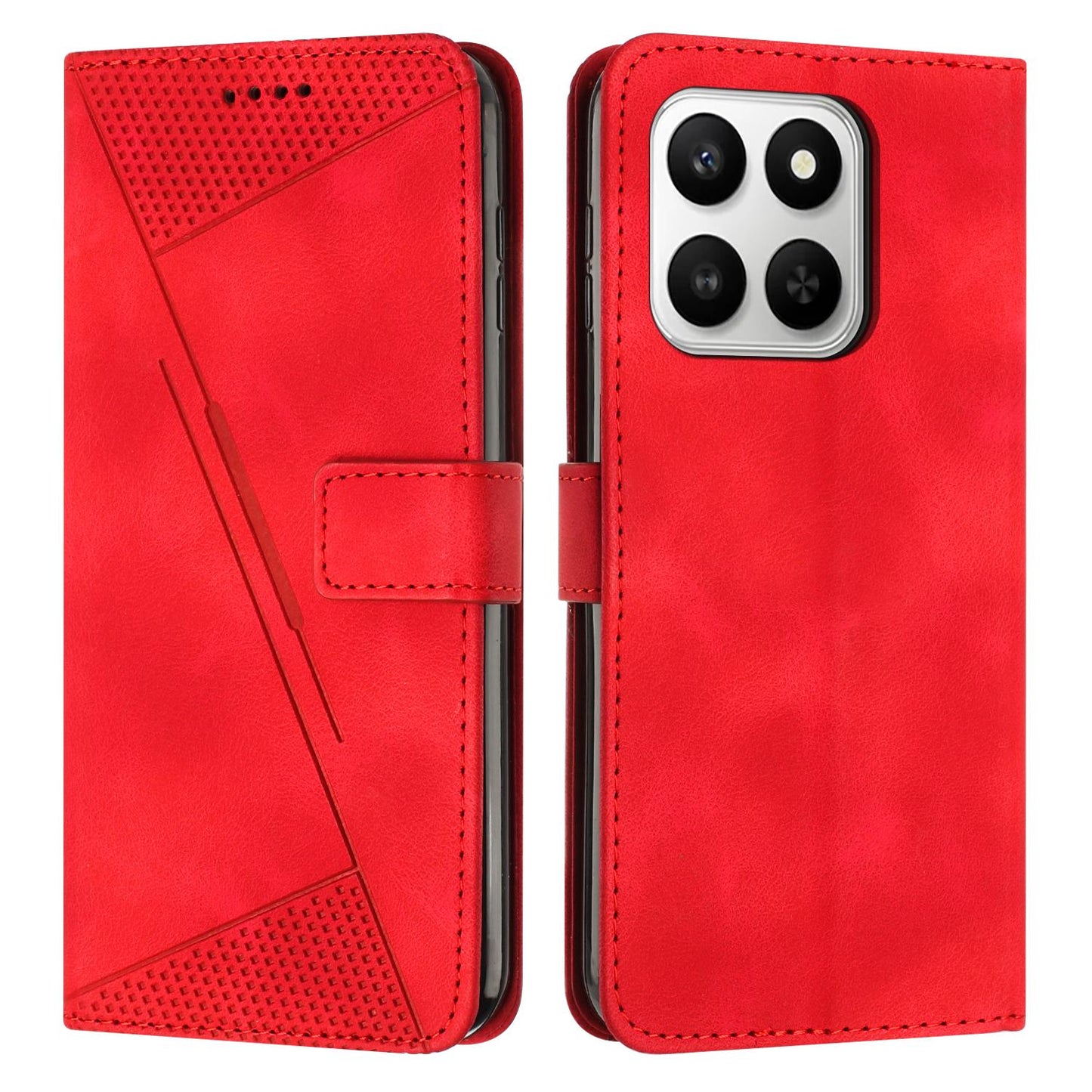 Honor X7d 5G Dream Triangle Leather Wallet Phone Case with Lanyard, Card Slot, Cash Compartment, Foldable Kickstand, Shockproof PU TPU Protective Cover
