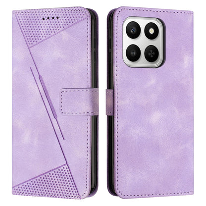 Honor X7d 5G Dream Triangle Leather Wallet Phone Case with Lanyard, Card Slot, Cash Compartment, Foldable Kickstand, Shockproof PU TPU Protective Cover