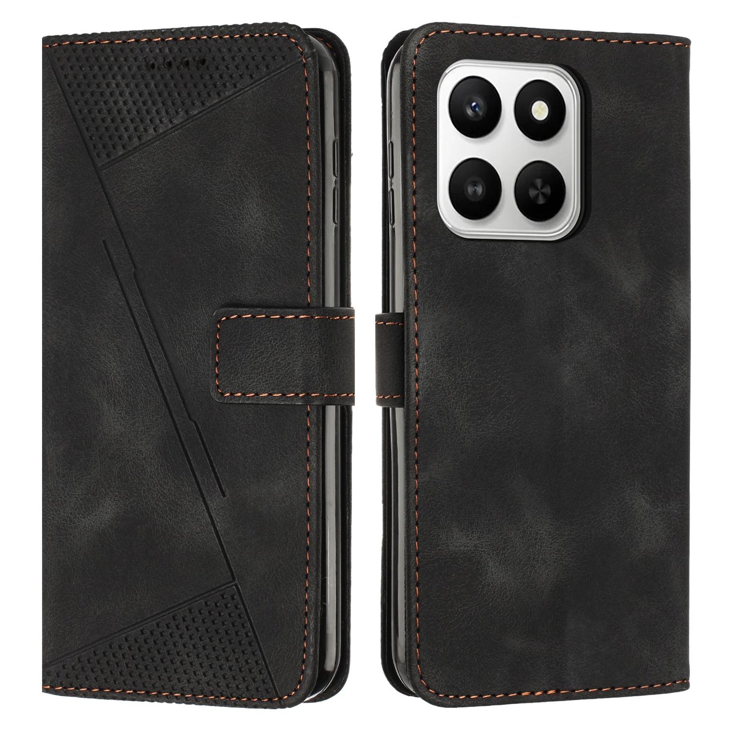 Honor X7d 5G Dream Triangle Leather Wallet Phone Case with Lanyard, Card Slot, Cash Compartment, Foldable Kickstand, Shockproof PU TPU Protective Cover