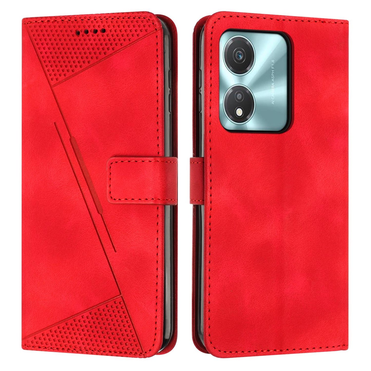 Honor X5c Plus Dream Triangle Leather Wallet Phone Case with Lanyard, Card Slot, Cash Compartment, Foldable Kickstand, Shockproof PU TPU Protective Cover