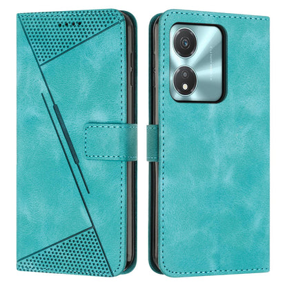 Honor X5c Plus Dream Triangle Leather Wallet Phone Case with Lanyard, Card Slot, Cash Compartment, Foldable Kickstand, Shockproof PU TPU Protective Cover