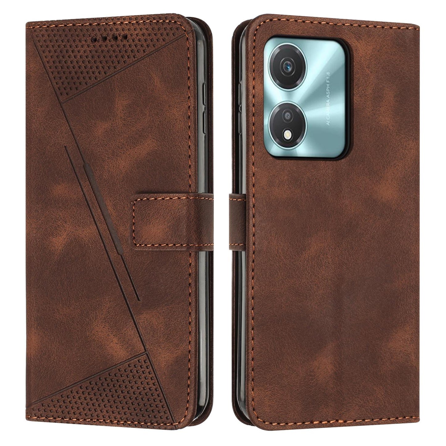 Honor X5c Plus Dream Triangle Leather Wallet Phone Case with Lanyard, Card Slot, Cash Compartment, Foldable Kickstand, Shockproof PU TPU Protective Cover