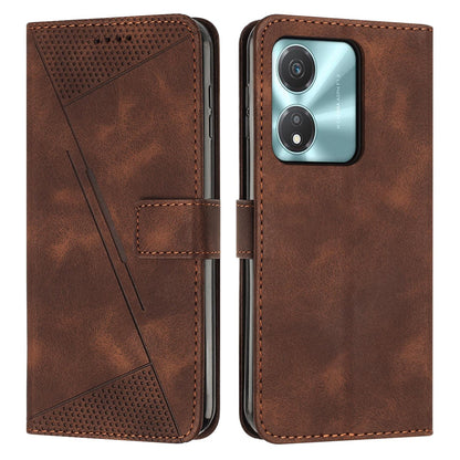 Honor X5c Plus Dream Triangle Leather Wallet Phone Case with Lanyard, Card Slot, Cash Compartment, Foldable Kickstand, Shockproof PU TPU Protective Cover
